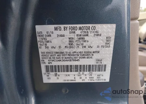 2010 Ford Escape Hybrid Limited z USA, uszkodzony, nr VIN 1FMCU4K30AKB78945